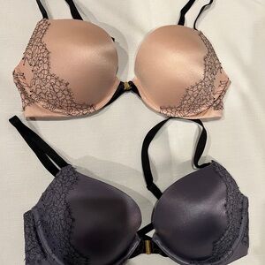 Victoria's Secret Lace Accent Bras Lot of 2 - Pink & Purple - Very Sexy Push Up